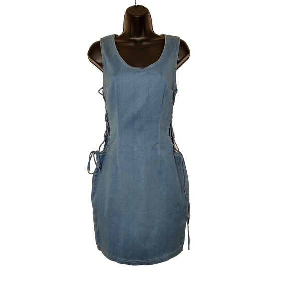 Mebon by Machine Jeans Windsor Denim Dress Sz L NWT Tie Strings Side Sexy - Picture 1 of 9